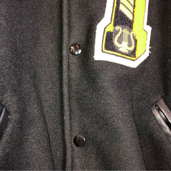 Vintage 90's Y2K Black Wool & Faux Leather Varsity Letterman Bomber Jacket - Picture 7 of 7